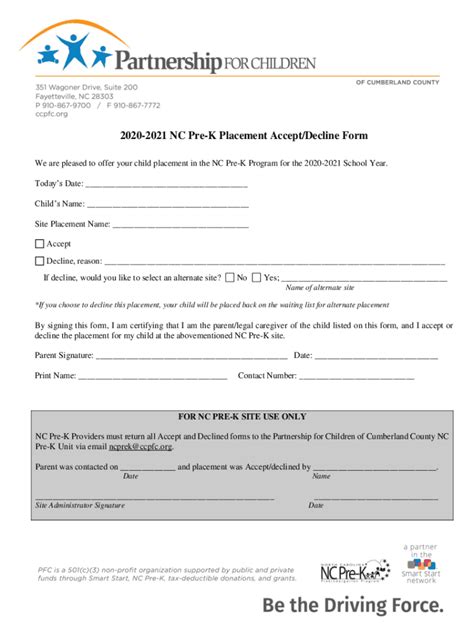 Fillable Online 2020 2021 Nc Pre K Placement Accept Decline Form Fax Email Print Pdffiller