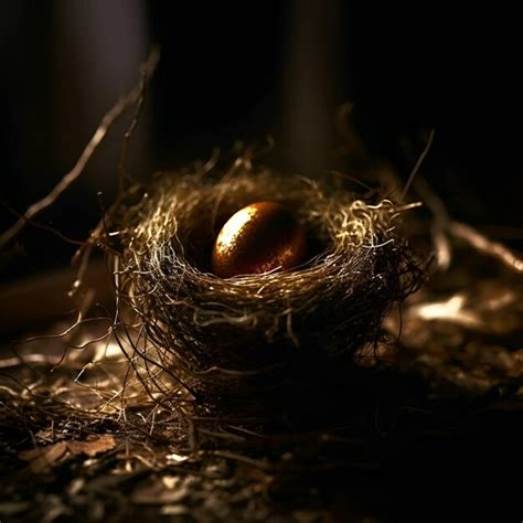 Premium AI Image Golden Egg In A Bird S Nest On A Dark Background