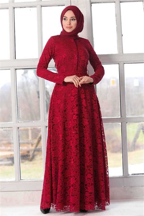 Claret Red Hijab Evening Dress 54720br Neva