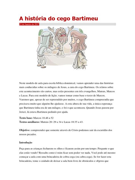 A História Do Cego Bartimeu - A Historia Do Cego Bartimeu | Download grátis PDF | Jesus | Deficiência ...
