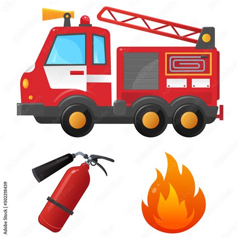 Color image of fire truck on a white background. Fire, flame ...