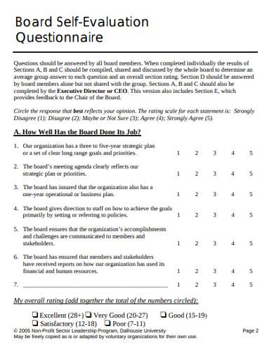 Self Evaluation Questionnaire 10 Examples Format Pdf