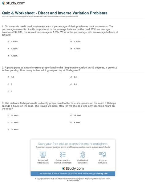 Direct And Inverse Variation Word Problems Worksheet With Answers Db