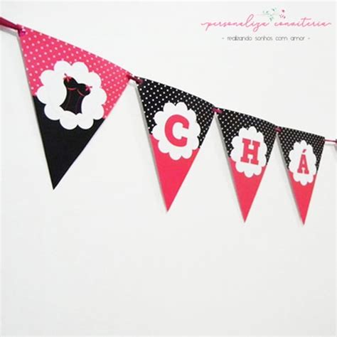 Bandeirinha Ch De Lingerie Po Pink E Preto Elo