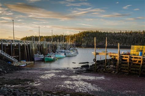 Lobster Fishing Boats Docked at Wharf in Early Morning Stock Photo ...