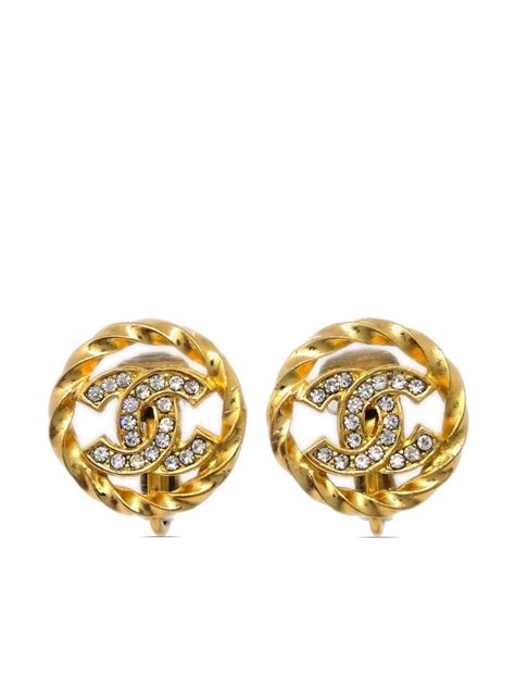 CHANEL Pre Owned 1990 2000s CC Button Clip On Earrings Gold FARFETCH UK