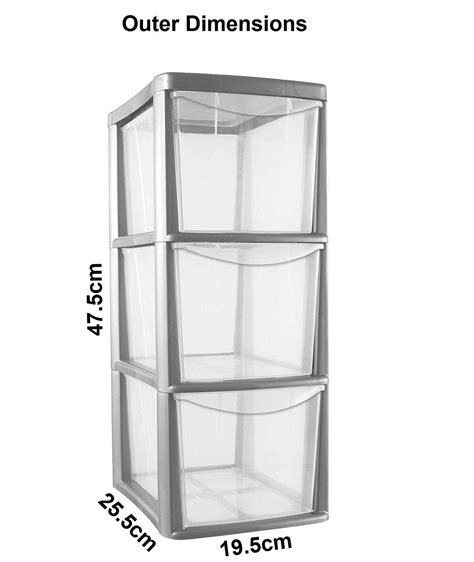 Crazygadget® Plastic Storage Tower 3 Drawer Heavy Duty Medium Silver