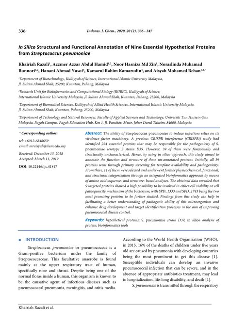 PDF In Silico Structural And Functional Annotation Of Nine Essential