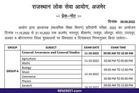 Rajasthan St Grade Teacher Exam Date Schedule