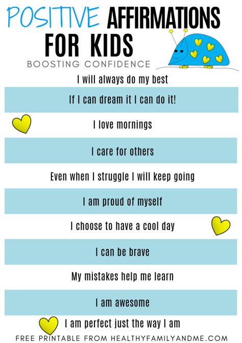 Positive Affirmations For Kids-printable