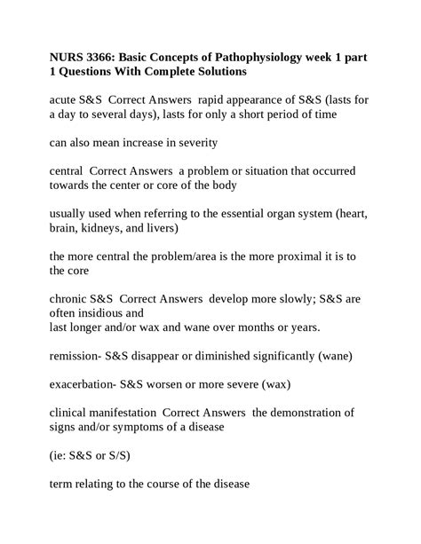 Nurs Basic Concepts Of Pathophysiology Week Part Questions