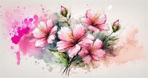 Premium AI Image | A watercolor painting of pink flowers.