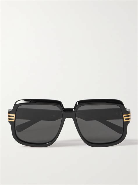 Gucci Square Frame Acetate And Gold Tone Sunglasses In Black Modesens