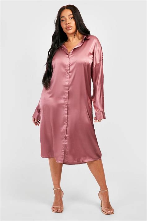 Plus Satin Midi Shirt Dress Boohoo