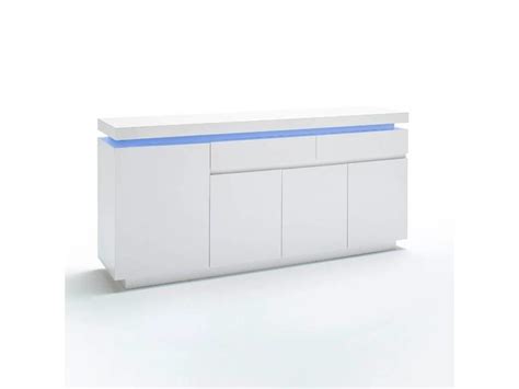 Buffet ocean laqué blanc brillant 4 portes 2 tiroirs led inclus