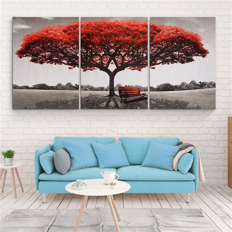 New Pcs Wall Decorative Paintings Red Tree Canvas Print Art Pictures