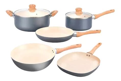 Set Pz Cacerola Olla Sarten Bifera Wok Hudson Ceramica Bz