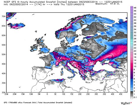 Average Snowfall Map Europe