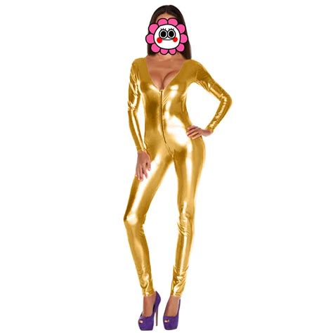 Blue Gold Sexy Shiny Cat Suit Women Silver Metallic Unitard Tight Suit