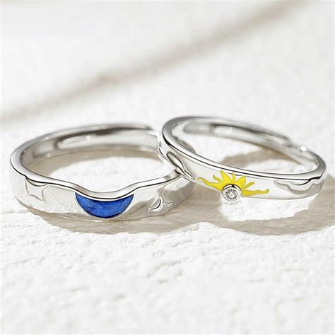 S Sterling Silver Zircon Sun Moon Promise Rings Couple Etsy