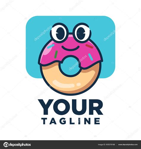 Cute Donut Mascot Logo Blue Background Suitable Food Logos Cafes Vector