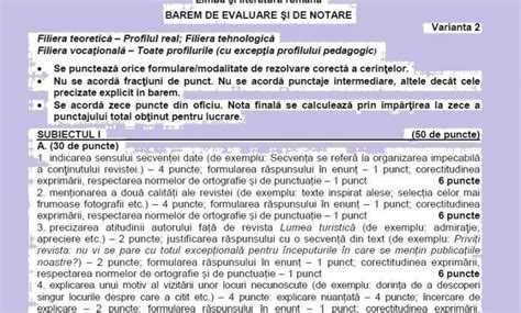 Update BAC 2018 Baremul de notare la română real MyTex ro