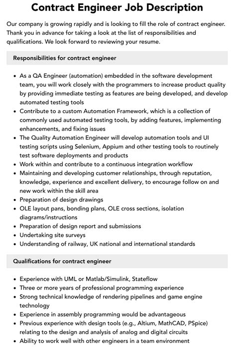 Contract Engineer Job Description Velvet Jobs