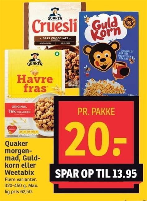 Quaker Morgen Mad Guld Korn Eller Weetabix 320 450 G Tilbud Hos SPAR