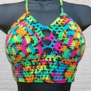 Neon Crochet Crop Top Crochet Halter Top Crochet Bikini Top Colorful