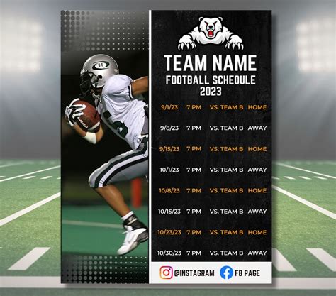 Editable Football Schedule Template Diy Canva Football Schedule Printable Football Team Season