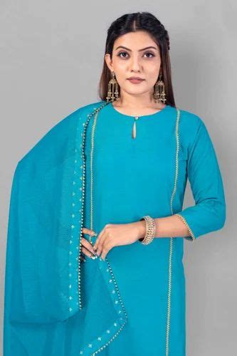 A Line Women S Light Blue Crepe Silk Salwar Suit Set Stitched At Rs