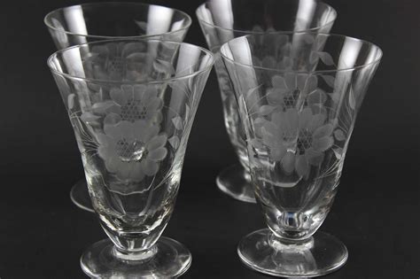 Delicate Vintage Parfait Glasses In Hughes Cornflower Crystal Pattern In Excellent Vintage