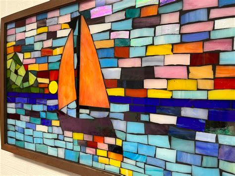 Ocean Mosaic Art, Sunset Mosaic Decor, Beach Mosaic Art, Stained Glass ...