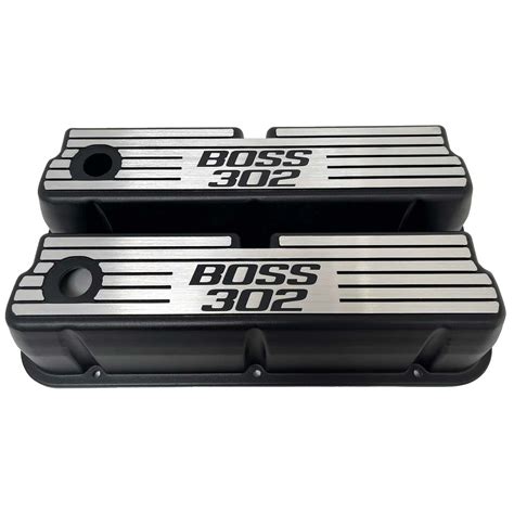 Ford Boss 302 Windsor Tall Finned Valve Covers Style 1 Black