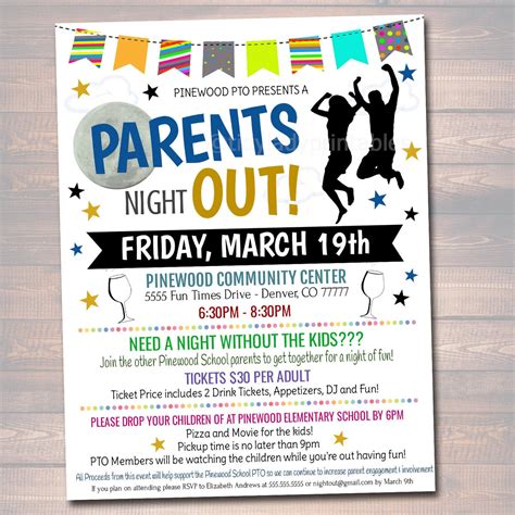 Parents Night Out School Fundraiser Flyer Printable Template Tidylady