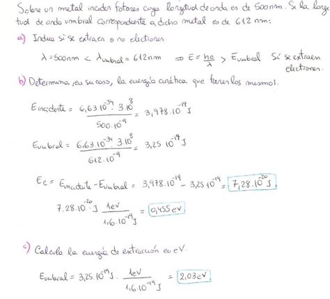 Ejercicio Resuelto De Efecto Fotoel Ctrico Ejercicios Resueltos