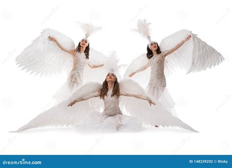 Girls In Beautiful Dresses And Wings Shot Stock Photo Image Of