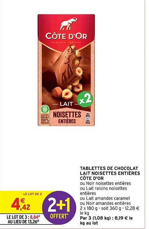 Promo Tablettes De Chocolat Lait Noisettes Enti Res C Te D Or Chez