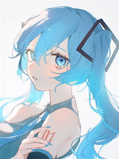 Safebooru Arm Tattoo Blue Eyes Blue Hair Blue Nails Blue Necktie