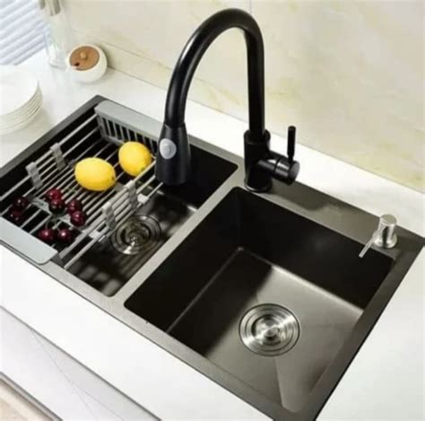 Kitchen Sink Hitam Stainless Sus Paket Kran Tarik Bak Cuci