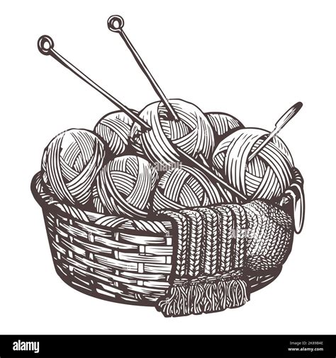 Basket With Wool Balls Yarn Knitting Needles Handmade Knitting