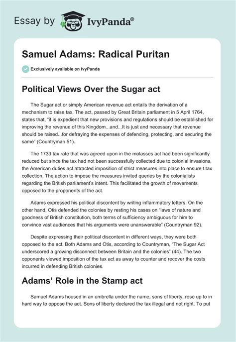 Samuel Adams: Radical Puritan - 2687 Words | Essay Example