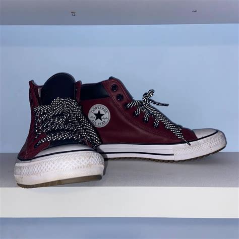 Custom Converse All-Star Design Burgandy and Black... - Depop