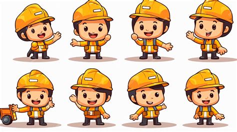 A set of cartoon characters of a construction worker in orange and yellow | Premium AI-generated ...