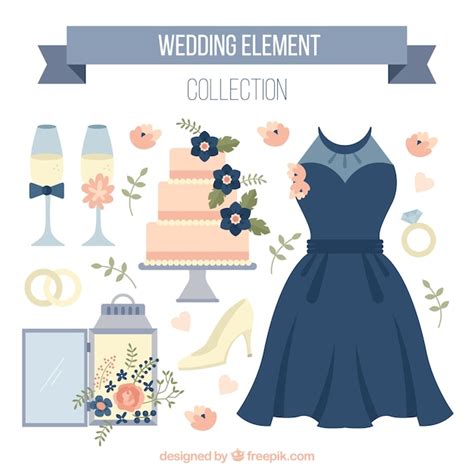 Colección elementos de boda con diseño plano Vector Gratis