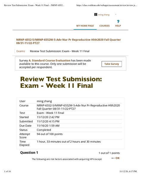 NRNP 6552 Review Test Submission Exam Week 11 Final W 5 Adv Nur Pr