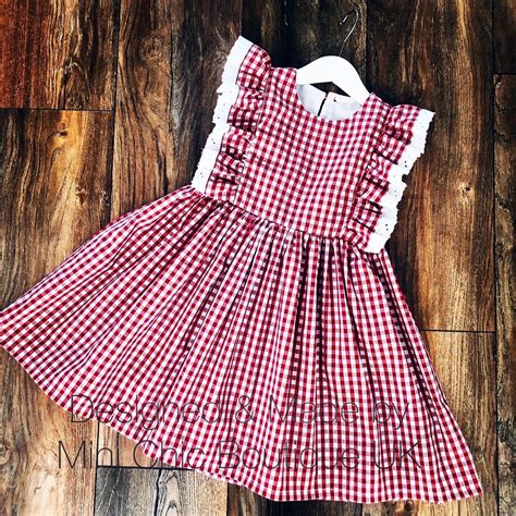 Hand made school uniform gingham dress red gingham ruffle | Etsy