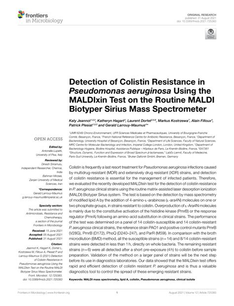 PDF Detection Of Colistin Resistance In Pseudomonas Aeruginosa Using