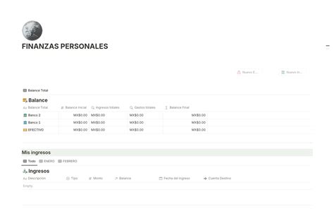 Finanzas Personales Registro De Ingresos Y Gastos Plantilla De Notion