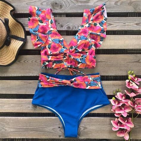 MAILLOT DE BAIN Volants Taille Haute Bikini 2020 Maillots De Bain Femmes Maillot De Bain Push Up